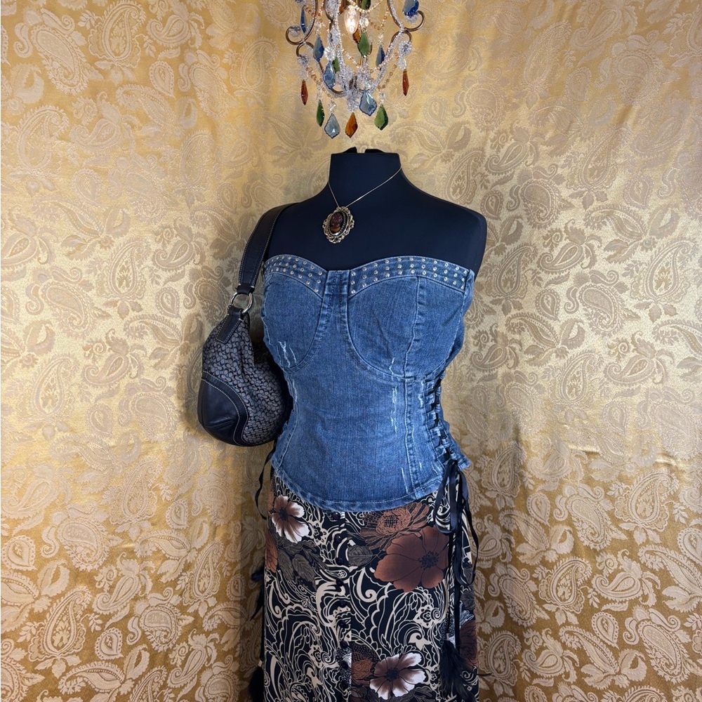 Ashley Stewart Denim Corset Tank Top in Blue